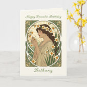 December Birthday Narcissus Art Nouveau Design Karte (Gelbe Blume)