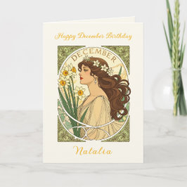 December Birthday Narcissus Art Nouveau Illustrati Karte