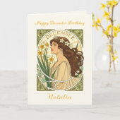 December Birthday Narcissus Art Nouveau Illustrati Karte (Gelbe Blume)