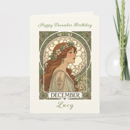 December Birthday Narcissus Art Nouveau Style Karte (Vorderseite)