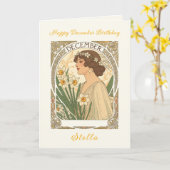 December Birthday Narcissus Illustration Art Nouve Karte (Gelbe Blume)