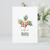 December Holly Birth FlowerThank You Card Dankeskarte (Stehend Vorderseite)