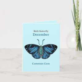 December Turquoise Common Gem Butterfly Art Karte