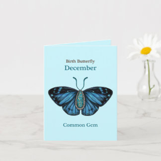 December Turquoise Common Gem Butterfly Art Karte