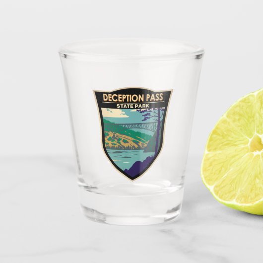 Deception Pass Staat Bridge Washington Abzeichen Schnapsglas (Vorderseite)
