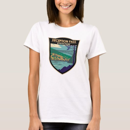 Deception Pass Staat Bridge Washington Abzeichen T-Shirt (Vorderseite)