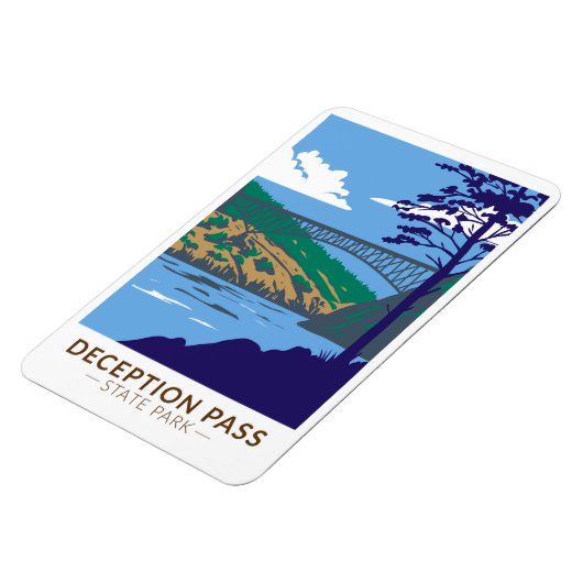 Deception Pass Staat Park Bridge Washington Retro Magnet (Linke Seite)