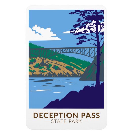 Deception Pass Staat Park Bridge Washington Retro Magnet (Vertikal)