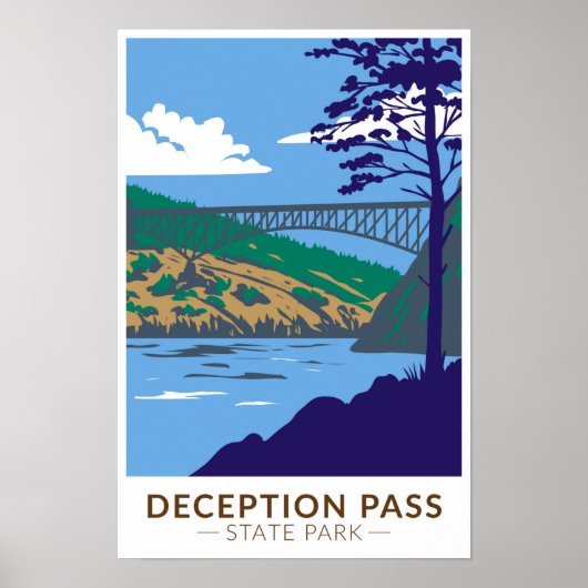 Deception Pass State Park Bridge Washington Retro Poster (Vorne)