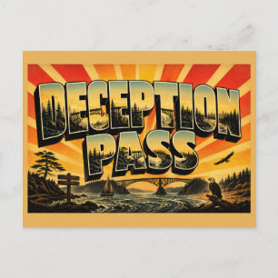 Deception Pass State Park WA Vintage Reise Kunst Postkarte