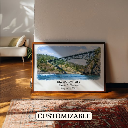 Deception Pass Washington Poster, Aquarell, Kunden Poster