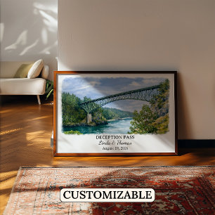 Deception Pass Washington Poster, Aquarell, Kunden Poster