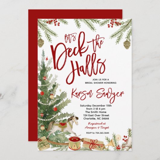 Deck das Weihnachtsfest-Brautparty in den Hallen Einladung (Vorne/Hinten)