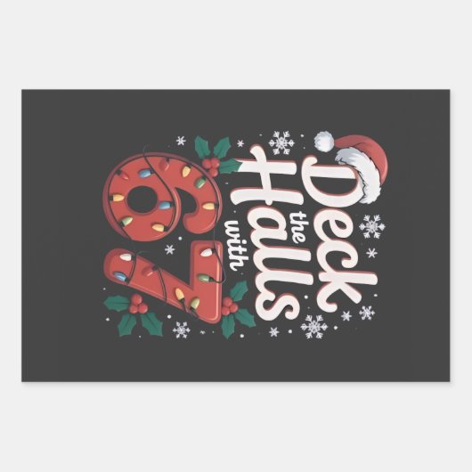 Deck die Hallen mit 6 7 Lustige Weihnachten Sechs  Geschenkpapier Set (Vorderseite)