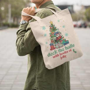 Deck Die Hallen mit Büchern über Jolly Weihnachten Tragetasche