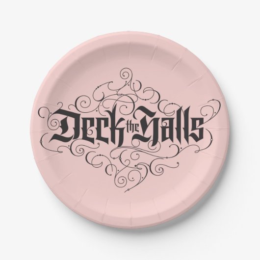 Deck die Hallen Moderne Weihnachten Rosa Schwarz Pappteller (Vorderseite)