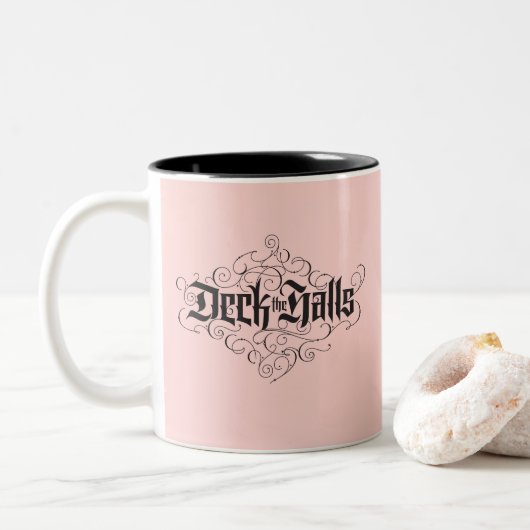 Deck die Hallen Moderne Weihnachten Rosa Schwarz Zweifarbige Tasse (Mit Donut)