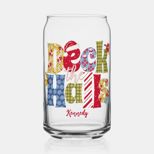 Deck Halls Festive Holiday Patchwork Weihnachten Dosenglas (Vorderseite)