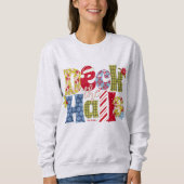 Deck Halls Holiday Patchwork Typografie Weihnachte Sweatshirt (Vorderseite)