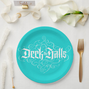 Deck Halls Moderne Weihnachts Aqua Blue Aquamarin Pappteller