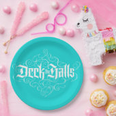 Deck Halls Moderne Weihnachts Aqua Blue Aquamarin Pappteller (Party)