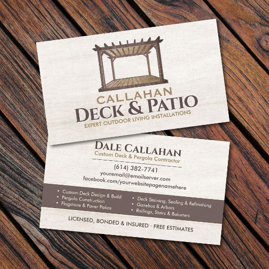 Deck & Patio-Baufirma Rustikales Holz Visitenkarte