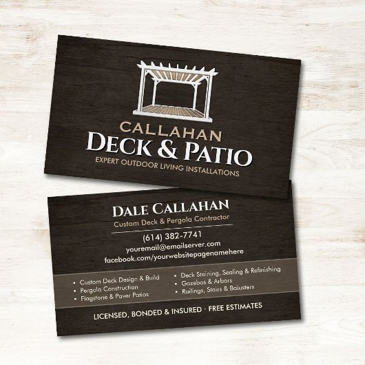 Deck & Patio-Baufirma Rustikales Holz Visitenkarte