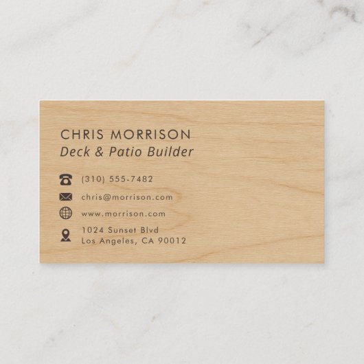 Deck & Patio Builder Wood Monogram Professional Visitenkarte (Rückseite)