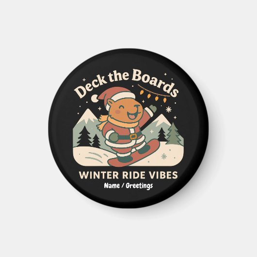 Deck the Boards Süßer Santa-Capybara-Snowboardfahr Magnet (Vorne)