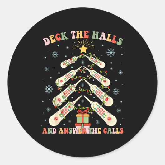 Deck The Halls & Answer The Calls Cna Christma Runder Aufkleber (Vorderseite)