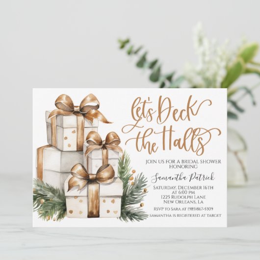 Deck the Halls Christmas Bridal Dusche Einladung (Stehend Vorderseite)