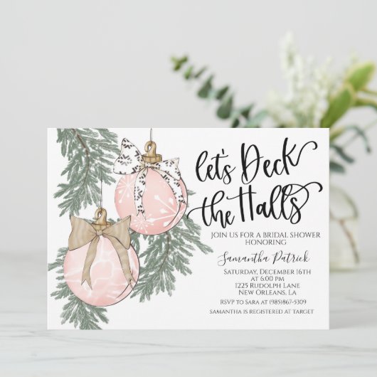 Deck the Halls Christmas Bridal Dusche Einladung (Stehend Vorderseite)