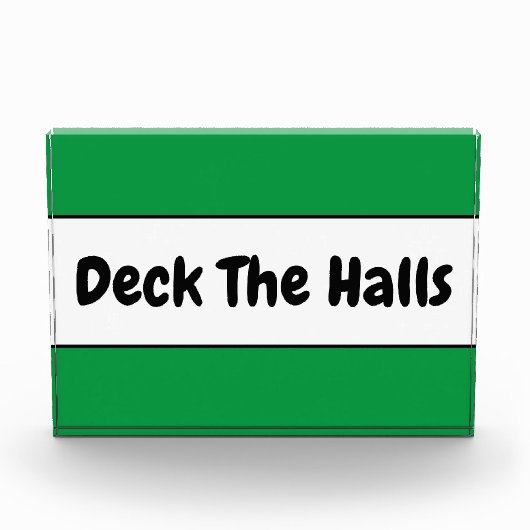 DECK THE HALLS Christmas Green White Stripes Fotoblock (Vorderseite)