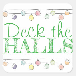 Deck the Halls Christmas Watercolor Ornaments Quadratischer Aufkleber