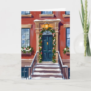 Deck the Halls City Christmas Brownstone Feiertagskarte