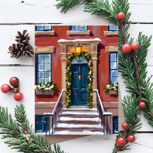 Deck the Halls   City Christmas Brownstone Feiertagskarte