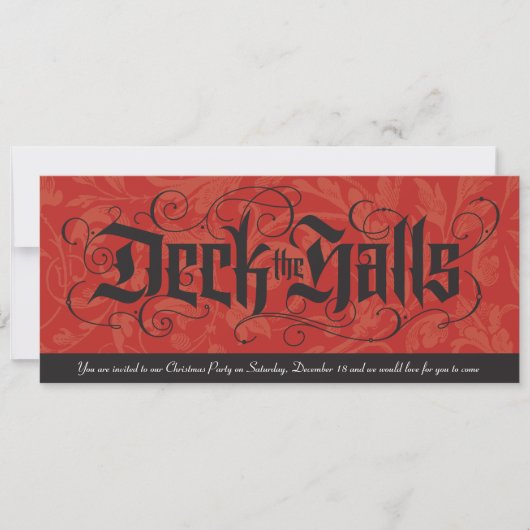 Deck the Halls Elegant Red Black Christmas Einladung (Vorderseite)
