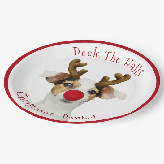 Deck the halls, Funny Dog, Weihnachts-Party Pappteller (Schrägansicht)