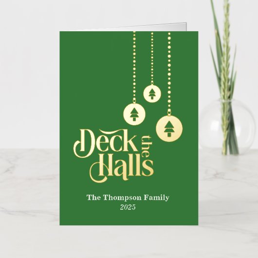 "Deck the Halls" Green Faltfoil Holiday Card (Vorderseite)