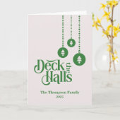 "Deck the Halls" Pink Green Christmas Karte (Gelbe Blume)