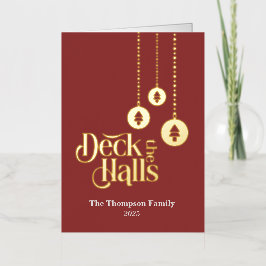 "Deck the Halls" Red Foll Foil Holiday Card