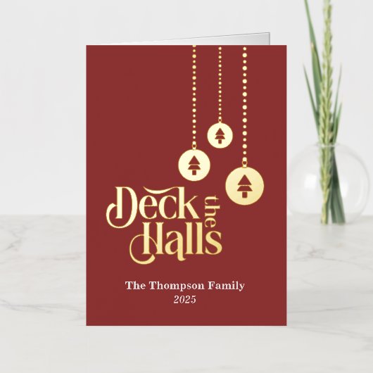 "Deck the Halls" Red Foll Foil Holiday Card (Vorderseite)