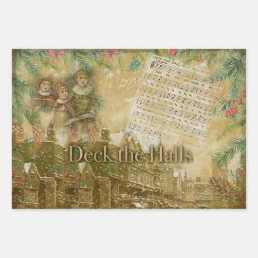 "Deck the Halls" Vintag Geschenkpapier Set (Vorderseite 3)