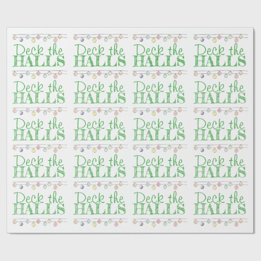 Deck the Halls Wasserfarbe Weihnachtsschmuck Geschenkpapier (Flach)