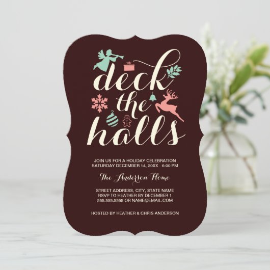 Deck The Halls Weihnachtsfeiertag Einladung (Stehend Vorderseite)