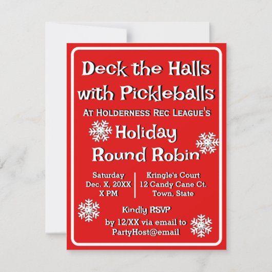 Deck the Halls with Pickleballs Christmas Party Einladung (Rückseite)