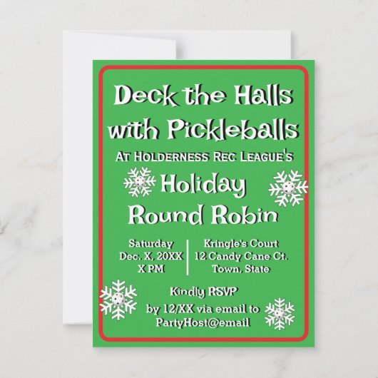 Deck the Halls with Pickleballs Christmas Party Einladung (Rückseite)