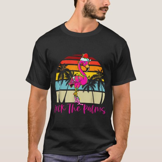 Deck The Palms Christmas Flamingo Palm Tree Trocal T-Shirt (Vorderseite)