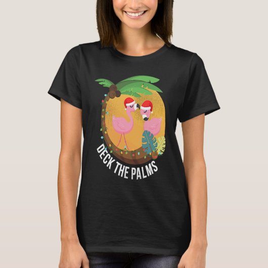 Deck the Palms Flamingo Christmas T-Shirt (Vorderseite)