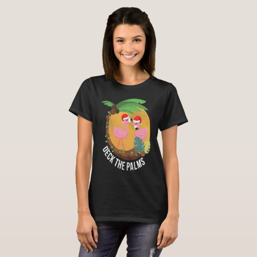 Deck the Palms Flamingo Christmas T-Shirt (Vorne ganz)
